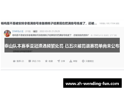 泰山队本赛季亚冠遭遇频繁处罚 已五次被罚退赛罚单尚未公布